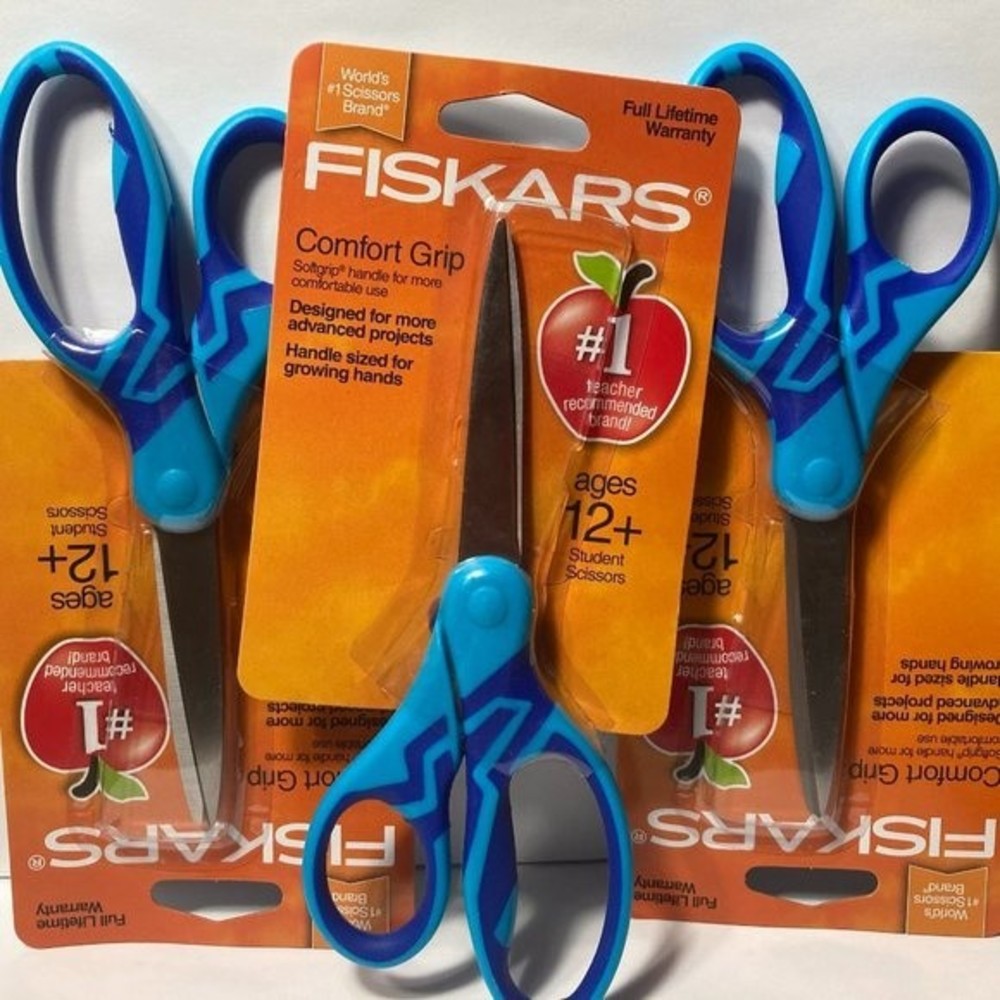 3 Fiskars Scissors Comfort Soft Grip Blue
